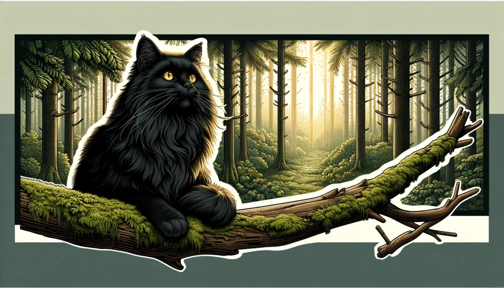 A beautiful black maine coon sitting on a tree.